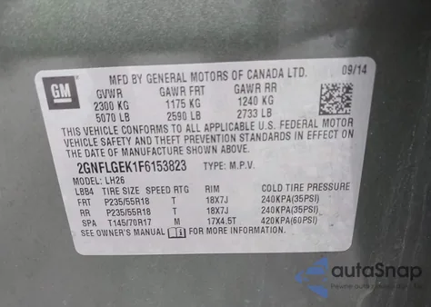 2015 Chevrolet Equinox 2Lt from USA, damaged, VIN 2GNFLGEK1F6153823